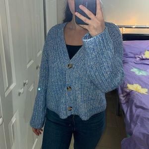 White and Blue Oversized Cardigan